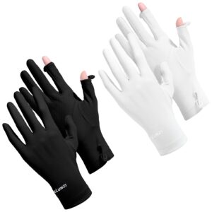 Loopeer 2 Packs Women UV Sun Protection Gloves Full Finger Touchscreen Non Slip Gloves Breathable Summer Outdoor Gloves(Black, Ivory,Buckle)