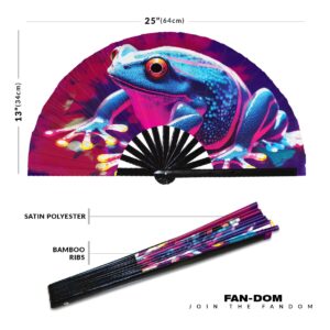 Frog Neon Hand Fan Foldable Bamboo Circuit Rave Hand Fans Rainbow Galaxy Party Gear Gifts Music Festival Rave Accessories (Style 8)