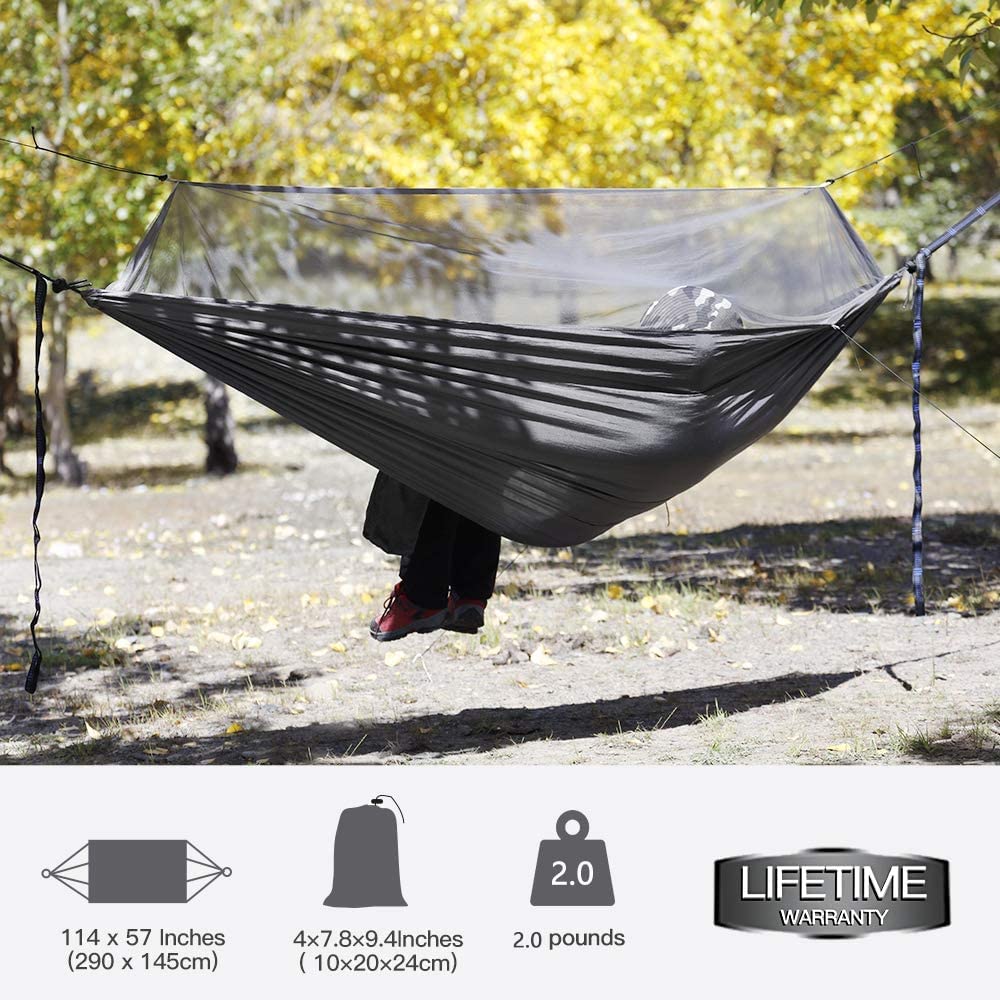 Miztli Camping Hammock with Net and Rain Fly, Portable Lightweight Outdoor Hammock Tree Travel Backpacking Hammock Tent with 20Ft(Total) Tree Straps, Perfect for Camping Hiking Yard Adventure Survival