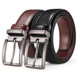 wlead men's belt, reversible leather belt 1 3/8" for mens dress casual golf pants shirts,one reverse for 2 sides