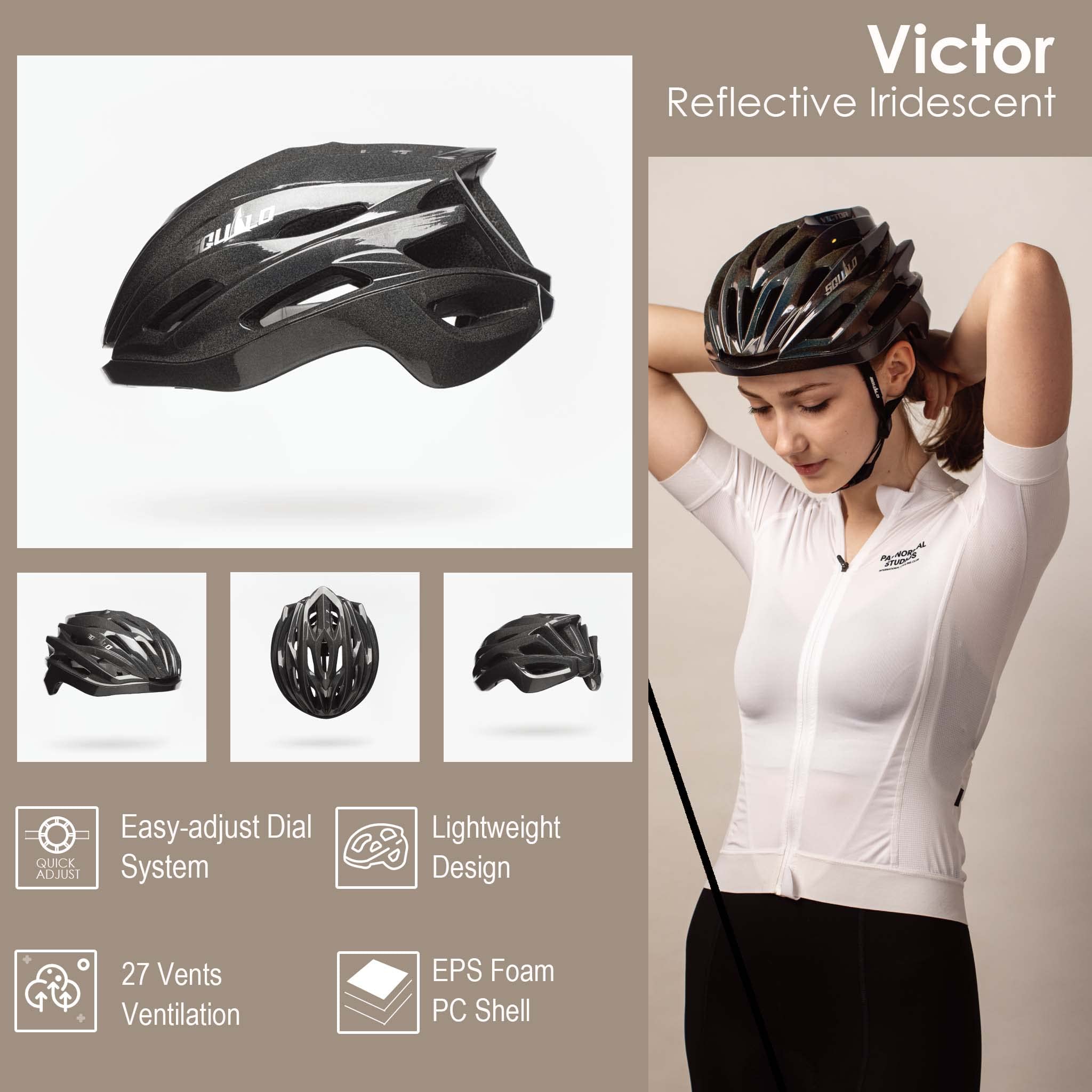 SQUALO Victor Bike Helmet for Men Women, Bicycle Helmet with Adjustment Dial Unisex Adults Cycling Helmet Lightweight Ventilated (Large (22.83-24.41 inches), Reflective Iridescent)