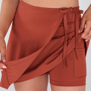 ODODOS Wrap Skorts for Women Built-in Shorts High Waist Tennis Skirts with Pockets for Casual Athletic Golf, Cinnamon, Small