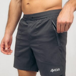 4KOR Fitness Mens Essential Training Shorts Designed for Weightlifting Running Working Out - with Pockets (Large, Dark Grey)