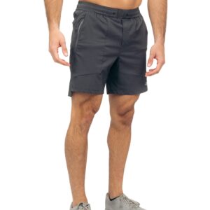 4KOR Fitness Mens Essential Training Shorts Designed for Weightlifting Running Working Out - with Pockets (Large, Dark Grey)