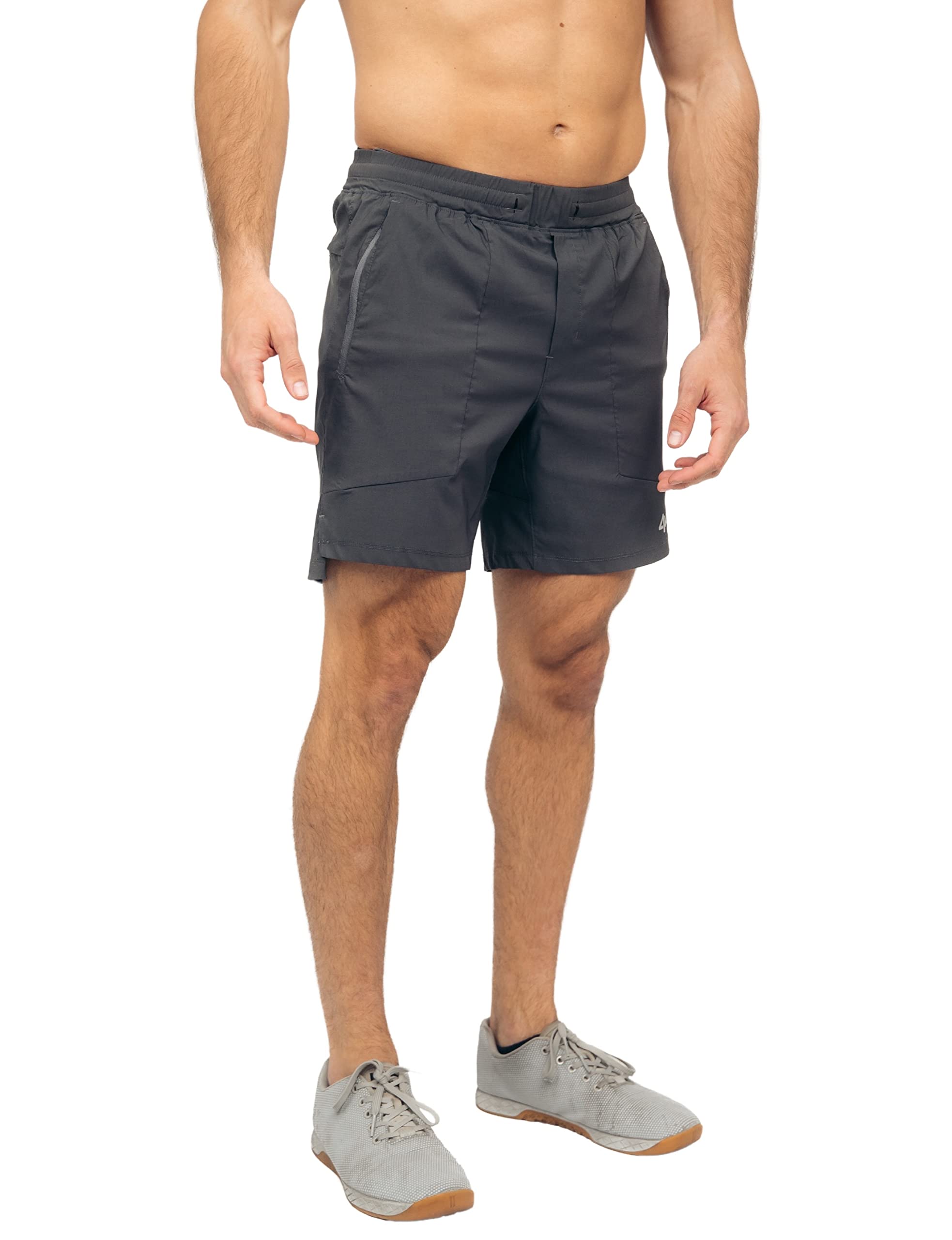 4KOR Fitness Mens Essential Training Shorts Designed for Weightlifting Running Working Out - with Pockets (Large, Dark Grey)