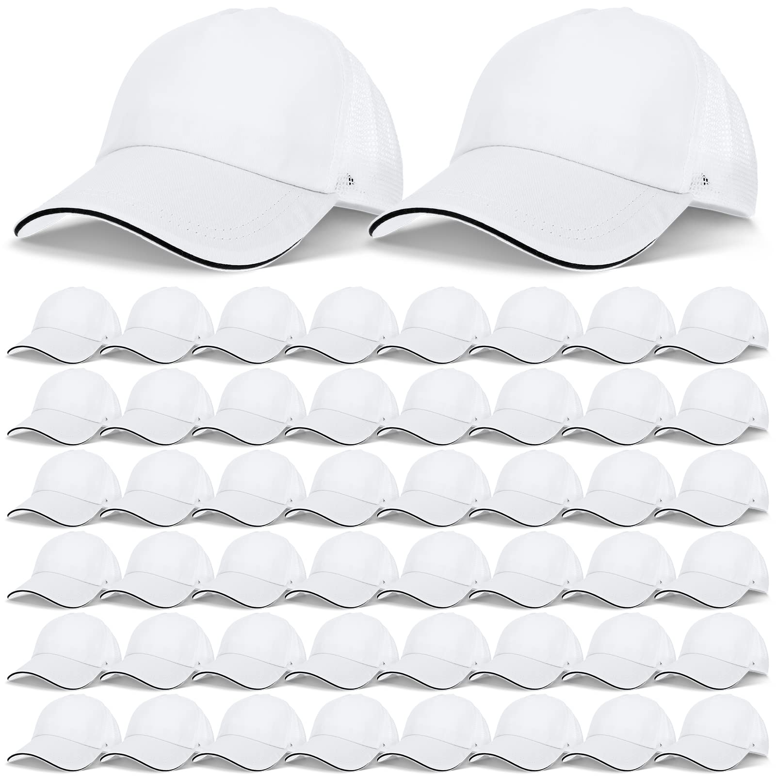 Didaey 50 Pcs Blank Trucker Hats Bulk Unisex Sublimation Hat Baseball Cap Trucker Cap with Adjustable Snapback for Men Women (White)