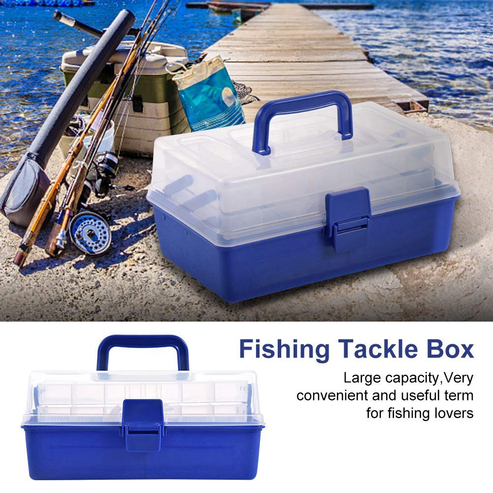 TEUOPIOE Fishing Tackle Box, Portable Fishing Organizer with 3 Layers Dividers Plastic Tackle Storage Box Large Capacity Outdoors Fishing Accessory Storage Holer Box for Lures Hooks