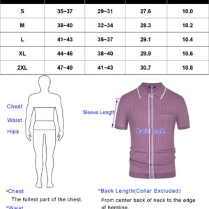 Mens Short Sleeve Knit Shirt Vintage Button Down Golf Polo Shirt Purple S