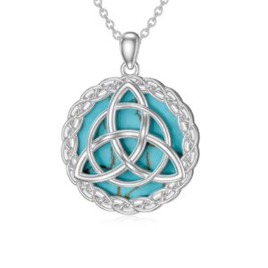 BETHZA Celtic Necklace 925 Sterling Silver Genuine Turquoise Trinity Knot Pendant Good Luck Irish Jewelry Gift for Women Christmas St. Patrick's Day