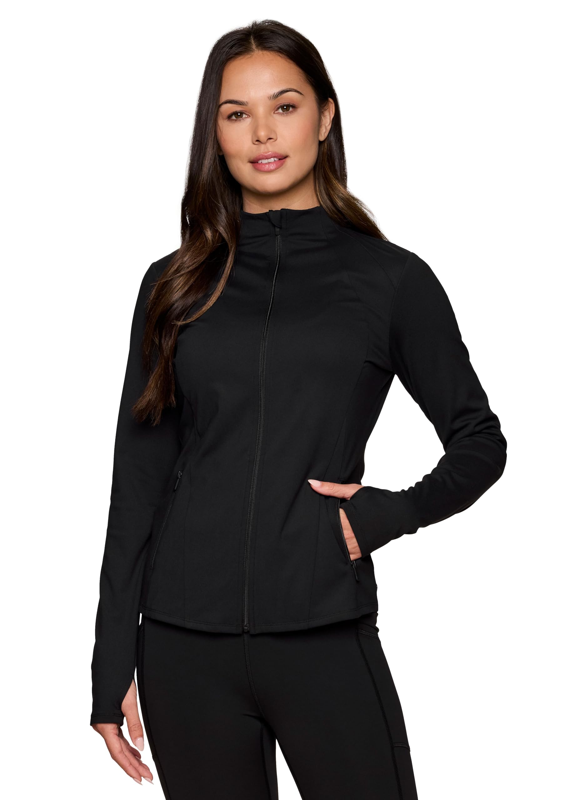 RBX Women's Running Jacket Lightweight Yoga Jacket With Zipper Pockets Seamed Black M