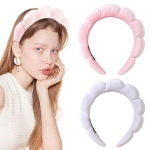 Qearl Spa Puffy Headband for Women 2 Pack - Sponge HeadBands for Skincare, Face Washing, Makeup Removal, Shower, Hair Accessories