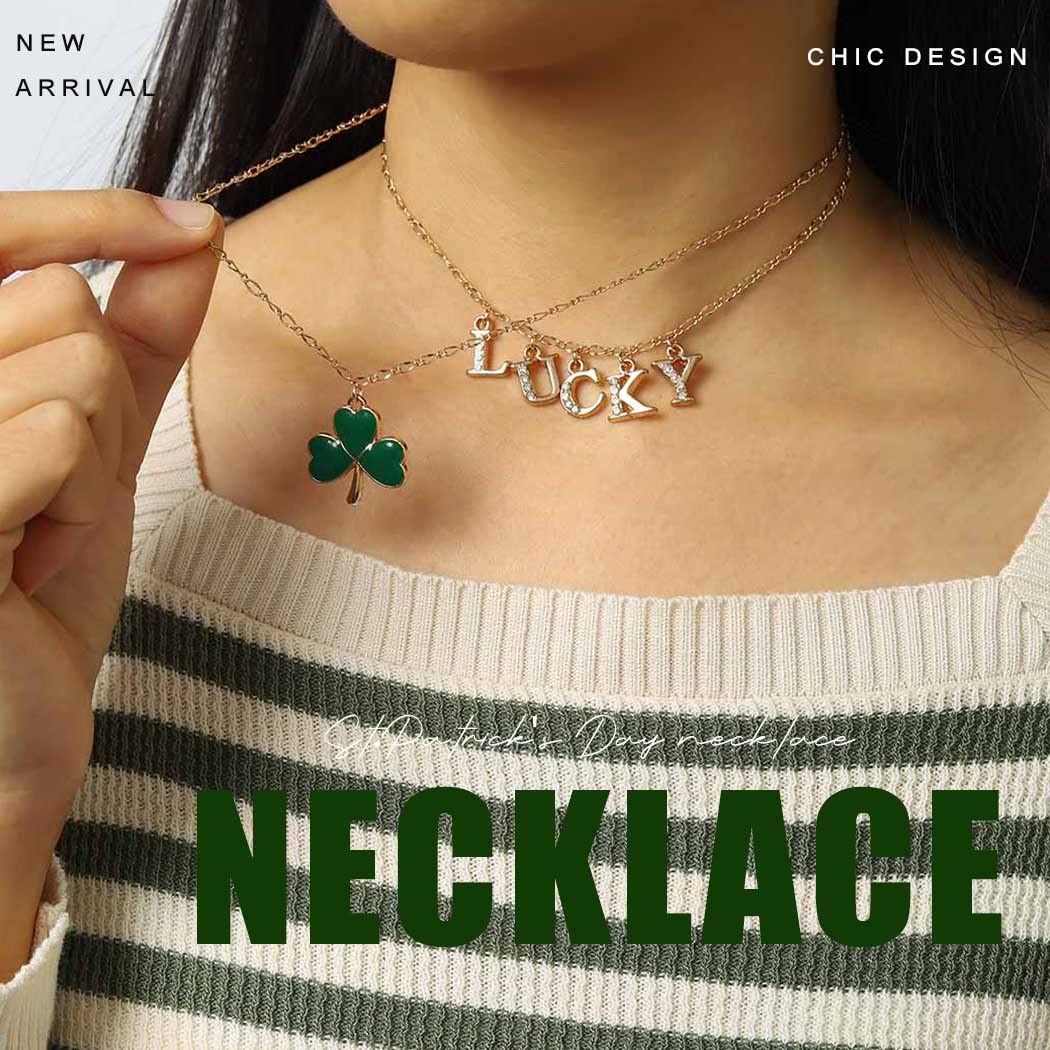 Sixexey St.Patrick's Day Necklace Shamrock Clover Necklaces Gold Neck Chain LUCKY Letter Saint Patrick's Day Parade Necklace Jewelry for Women