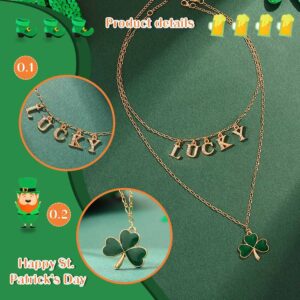 Sixexey St.Patrick's Day Necklace Shamrock Clover Necklaces Gold Neck Chain LUCKY Letter Saint Patrick's Day Parade Necklace Jewelry for Women