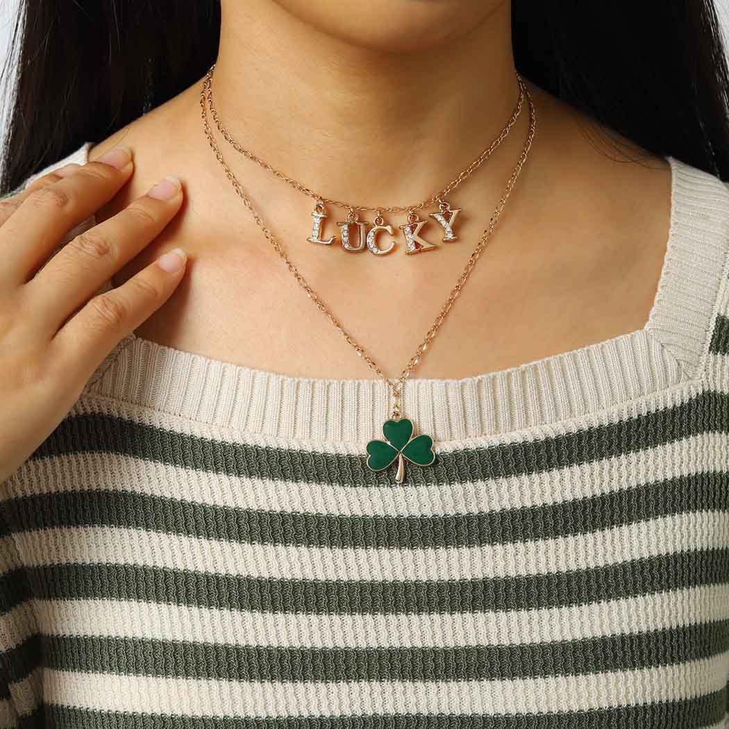 Sixexey St.Patrick's Day Necklace Shamrock Clover Necklaces Gold Neck Chain LUCKY Letter Saint Patrick's Day Parade Necklace Jewelry for Women