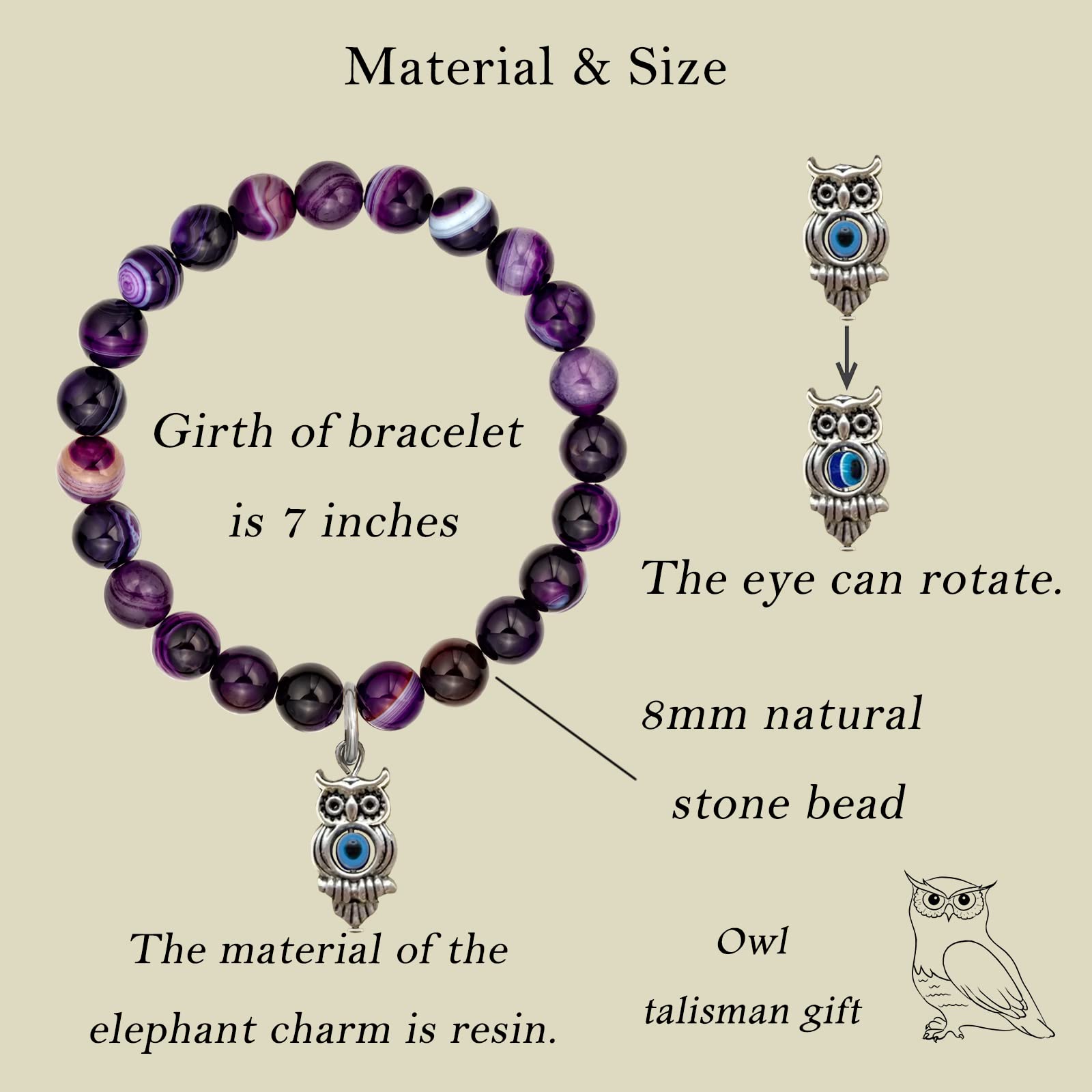 LINY Animal Charm Bracelets Owl Turtle Butterfly Elephant Bracelet Luck Protection Gifts for Women (Owl Bracelet Purple)