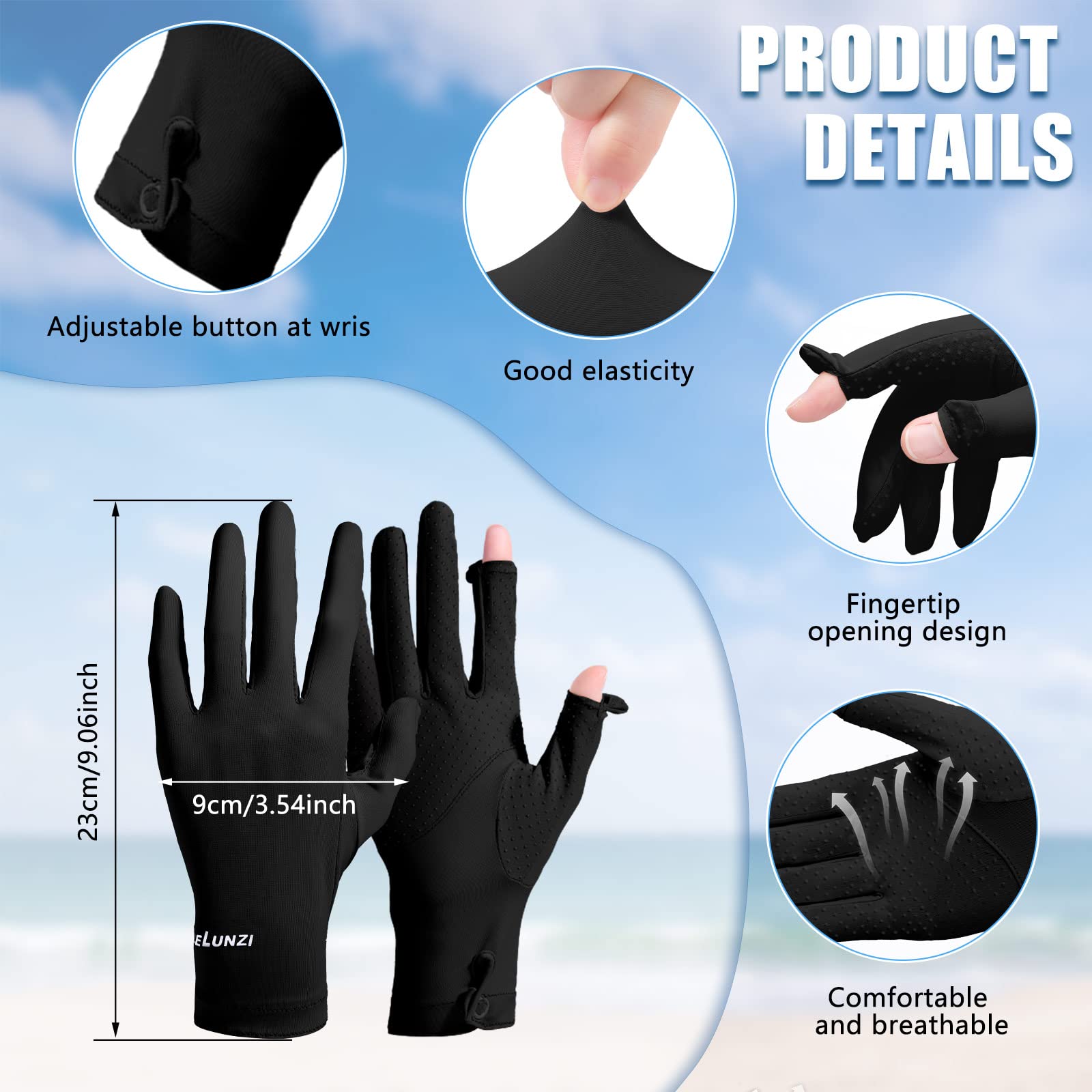 Loopeer 2 Packs Women UV Sun Protection Gloves Full Finger Touchscreen Non Slip Gloves Breathable Summer Outdoor Gloves(Black, Ivory,Buckle)