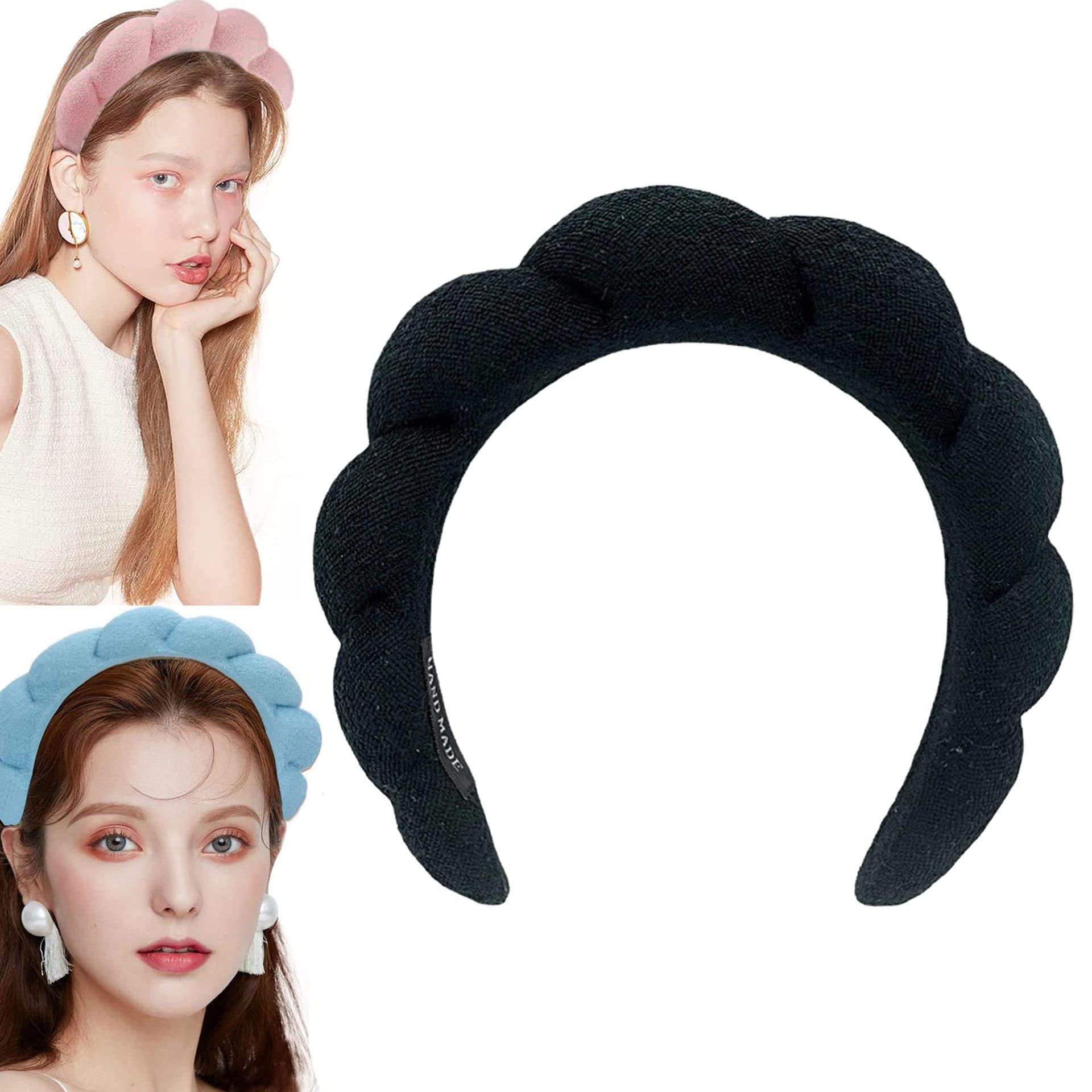 OSOLVE Spa Headband for Women, Sponge and Terry Towel Cloth Fabric Head Band for Face Washing, Makeup Removal, Shower, Skincare (1pcs-Blue)