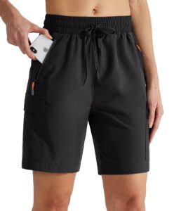 maskert women's hiking cargo shorts quick dry athletic golf shorts 7 inches lightweight running summer shorts with zipper pockets, black xl