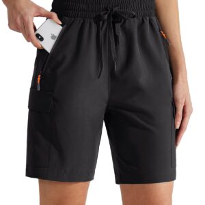 MASKERT Women's Hiking Cargo Shorts Quick Dry Athletic Golf Shorts 7 Inches Lightweight Running Summer Shorts with Zipper Pockets, Black XL