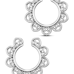 COCHARM 2pcs Filigree Fake Nipple Rings Fake Nipple Piercings Fake Nipple Jewlery Non Piercing Nipple Jewelry for Women Faux Nipple Piercing