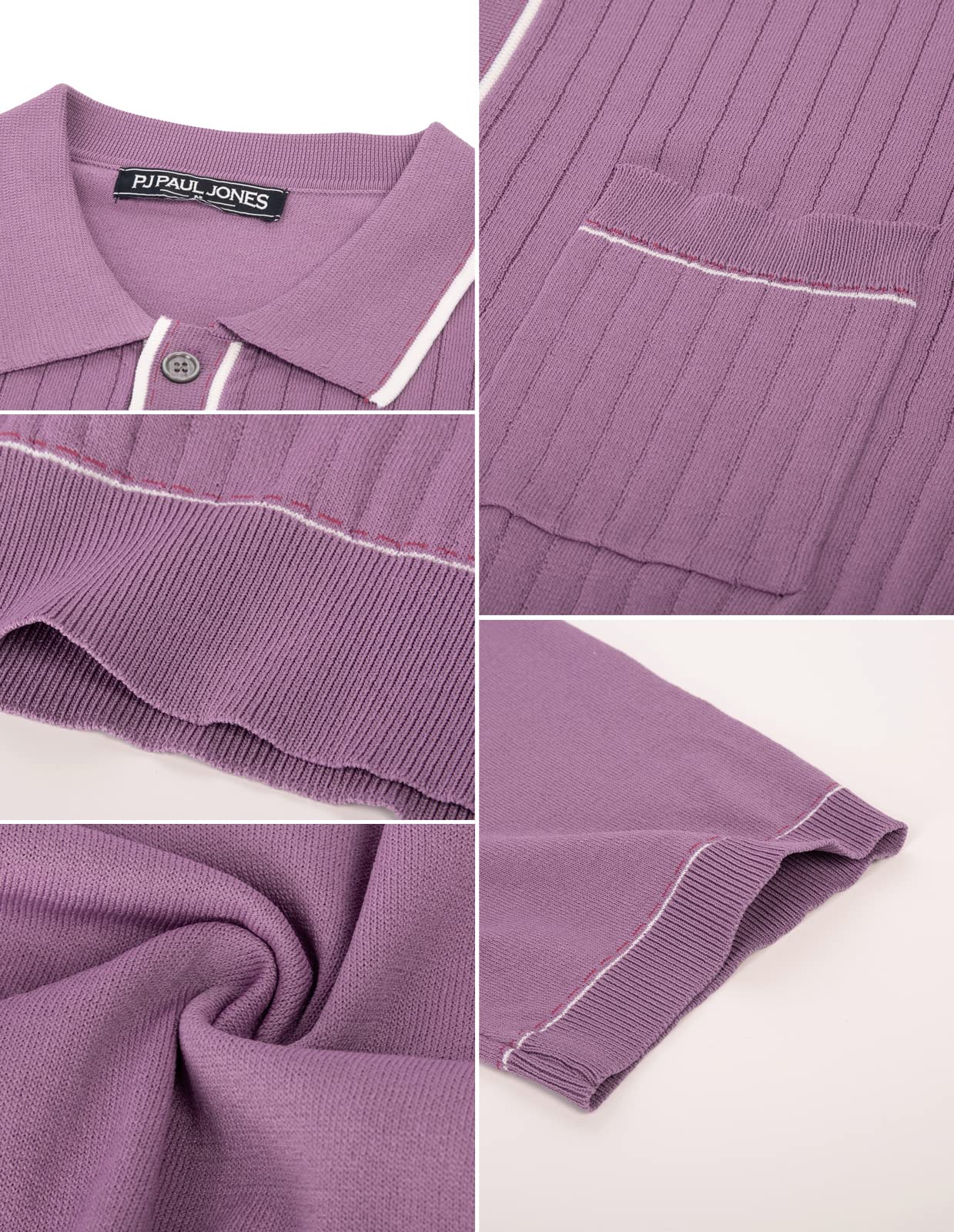 Mens Short Sleeve Knit Shirt Vintage Button Down Golf Polo Shirt Purple S