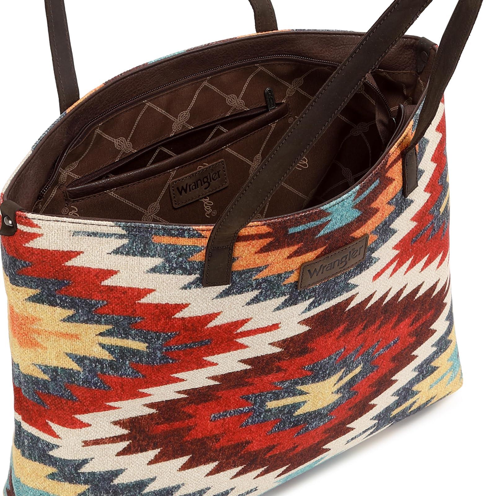 Wrangler Tote Purse Bag Aztec Canvas Shoulder Bags Native American Western Handbags for Women Genuine Leather Strap Hobo Bag WG53-8112MUTI