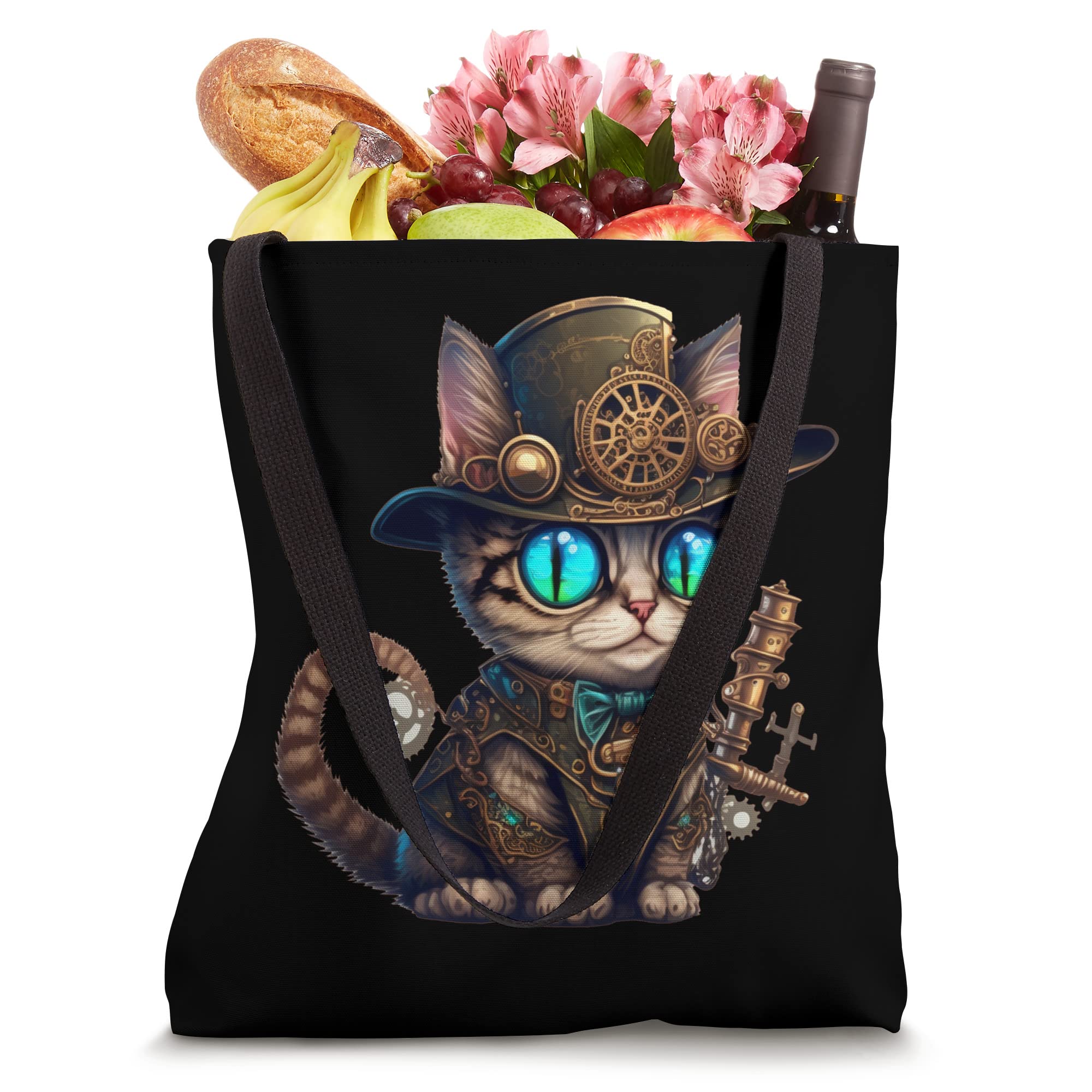 Cute Cat Lovely Steampunk Kitten Lovers Fantasy Artwork Tote Bag