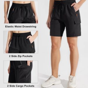 MASKERT Women's Hiking Cargo Shorts Quick Dry Athletic Golf Shorts 7 Inches Lightweight Running Summer Shorts with Zipper Pockets, Black XL