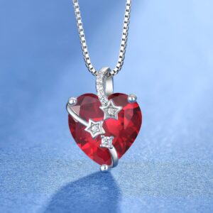 STARCHENIE Heart Birthstone Necklace for Women 925 Sterling Silver Star Heart Pendant Jewelry Gift for her July Ruby