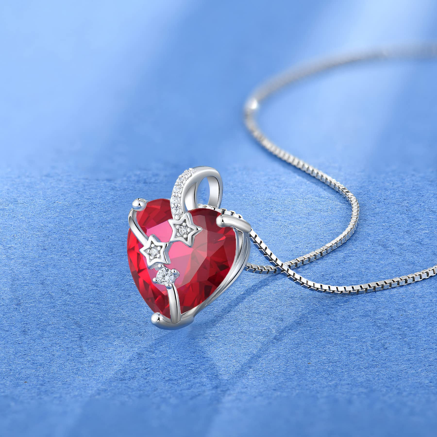 STARCHENIE Heart Birthstone Necklace for Women 925 Sterling Silver Star Heart Pendant Jewelry Gift for her July Ruby