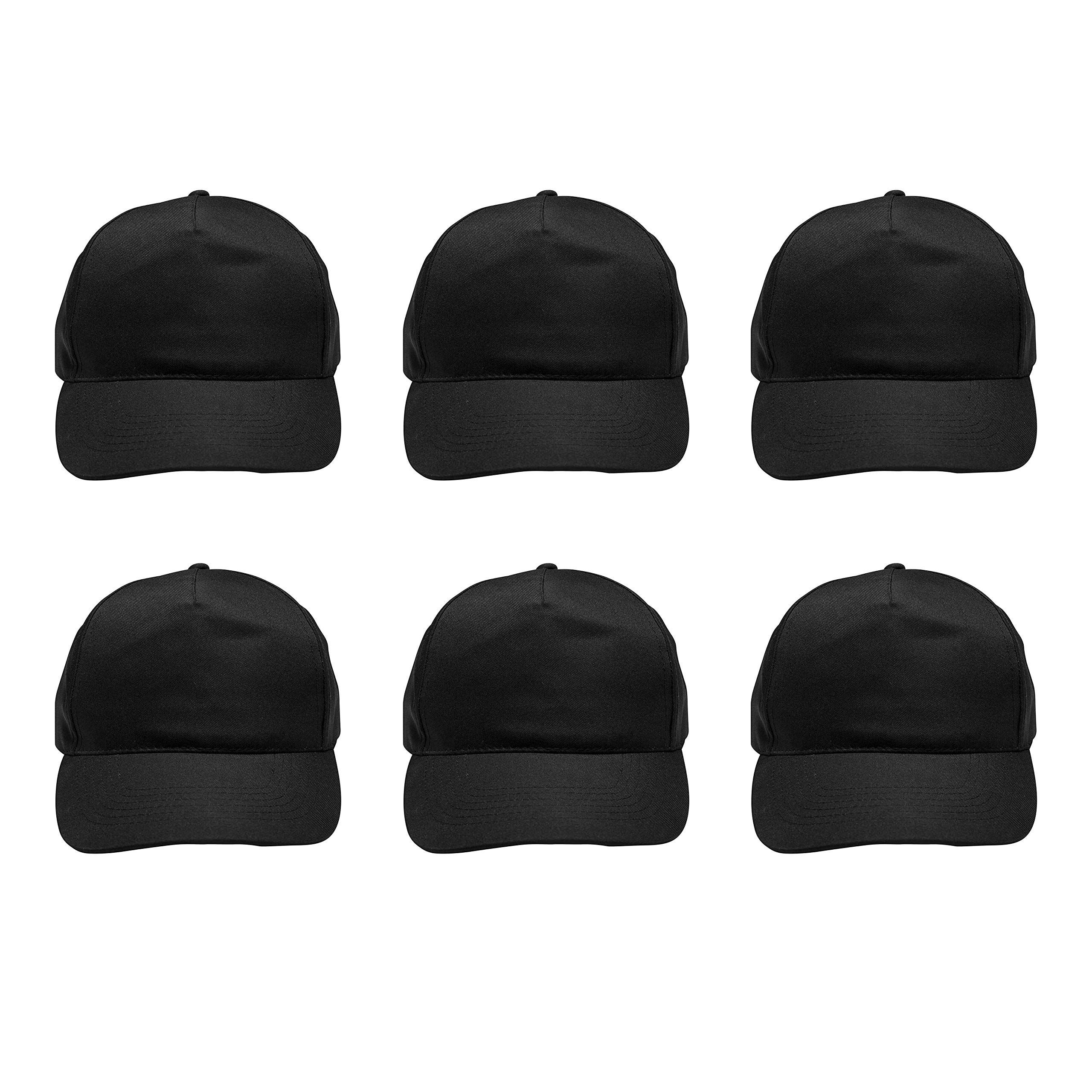 DISCOUNT PROMOS Polyester Baseball Caps Set of 6, Bulk Pack - Great for Businesses, Concert Apparel and Outdoor Events - Black