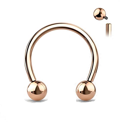 Satix Internally Threaded Circular Barbells Horseshoe 3mm Balls 16g 11mm Solid Titanium Pierced Body Jewelry Rose Gold