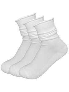 doitall women roll cuff socks womens loose casual cotton ruffle slouch crew socks cute white socks size 5-7