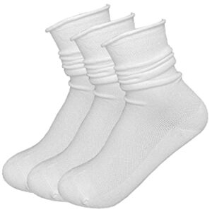 Doitall Women Roll Cuff Socks Womens Loose Casual Cotton Ruffle Slouch Crew Socks Cute White Socks Size 5-7