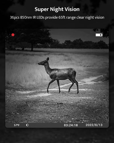 usogood Trail Camera 36MP 4K 30fps Game Camera with Night Vision Motion Activated IP66 Waterproof, 65ft 120° Wide Angle Detection Hunting Camera, for Outdoor Garden Backyard Wildlife Monitoring