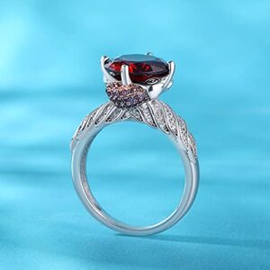 Jeulia Round Cut Eagle Wedding Ring: Sterling Silver Diamond Eternity Band Garnet Red Engagement Anniversary Promise Bridal Set Valentine's Jewelry Gift with Box (Beauty and Majesty, 10.5)