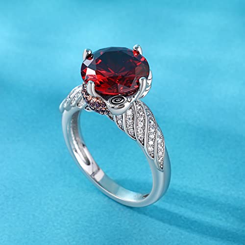 Jeulia Round Cut Eagle Wedding Ring: Sterling Silver Diamond Eternity Band Garnet Red Engagement Anniversary Promise Bridal Set Valentine's Jewelry Gift with Box (Beauty and Majesty, 10.5)