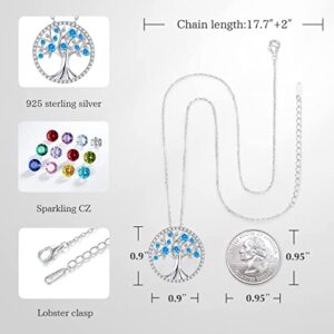 March Sterling Silver Birthstone Life Tree Necklaces S925 Birthday Necklace for Women Girls Mom Wife Daughter Grandma Necklace Valentines Mother