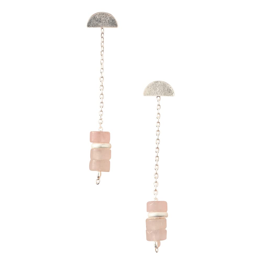 Scout Curated Wears - Stone Meteor Thread/Jacket Earring - Rose Quartz/Silver