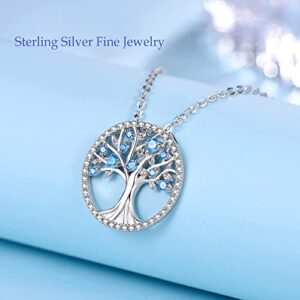 March Sterling Silver Birthstone Life Tree Necklaces S925 Birthday Necklace for Women Girls Mom Wife Daughter Grandma Necklace Valentines Mother