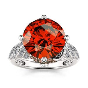 Jeulia Round Cut Eagle Wedding Ring: Sterling Silver Diamond Eternity Band Garnet Red Engagement Anniversary Promise Bridal Set Valentine's Jewelry Gift with Box (Beauty and Majesty, 10.5)