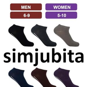 simjubita Non Slip Socks, Anti Skid Socks with Gripper Gel for Home, Hospital, Yoga, Pilates, Barre, Elderly, Pregnancy, 4 Packs, Size 5.5-9.5