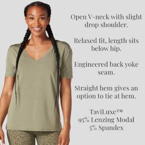 TAVI NOIR Women’s V-Neck Tee – Short Sleeve Shirt for Women, Casual Basic Top, Classic T-Shirt for Women, Relaxed, Light Olive, XSmall