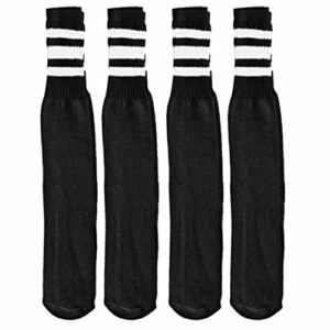 4 pair black knee high tube socks 3 white stripes classic 24" soccer sport 10-15