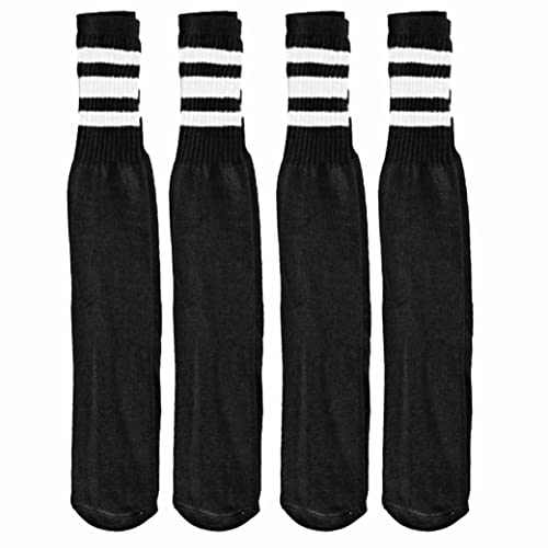 4 Pair Black Knee High Tube Socks 3 White Stripes Classic 24" Soccer Sport 10-15