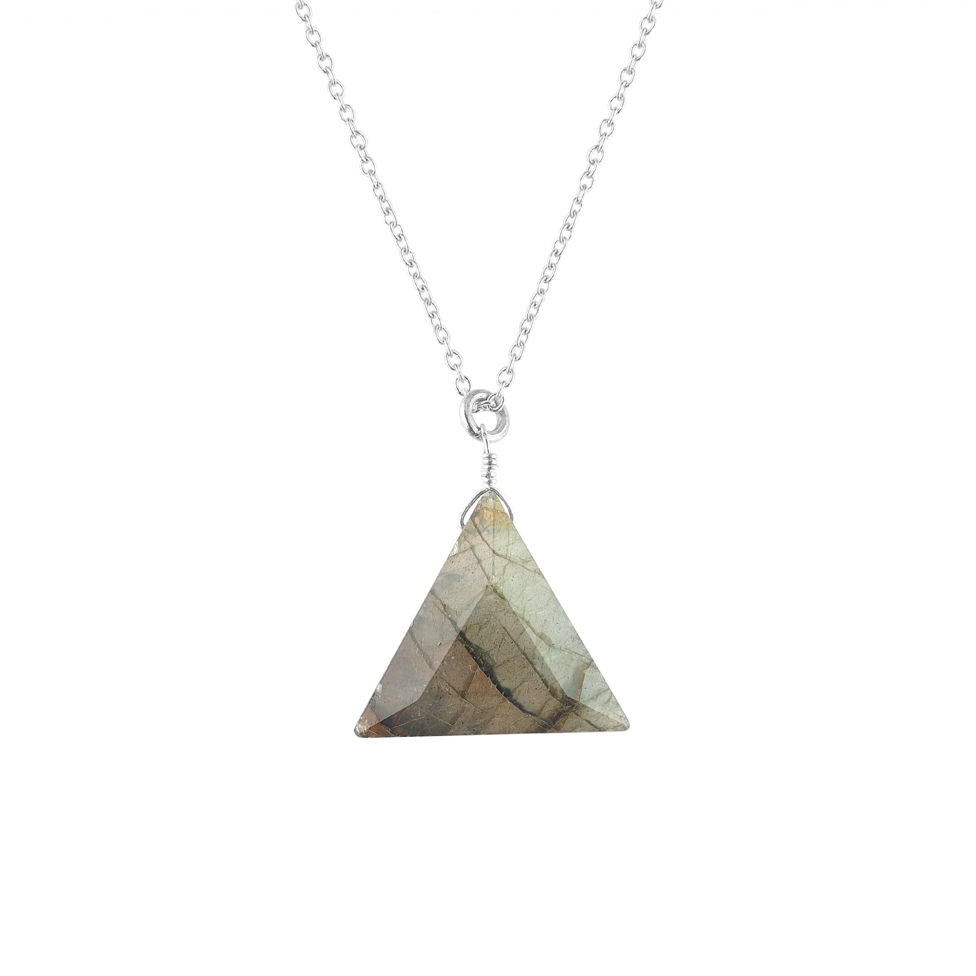 Natural Labradorite Triangle Pendant, Gemstone Statement Pendant, Silver Pendant, Birthstone, Layering, Gift for Her, Dainty Necklace, Friendship Day