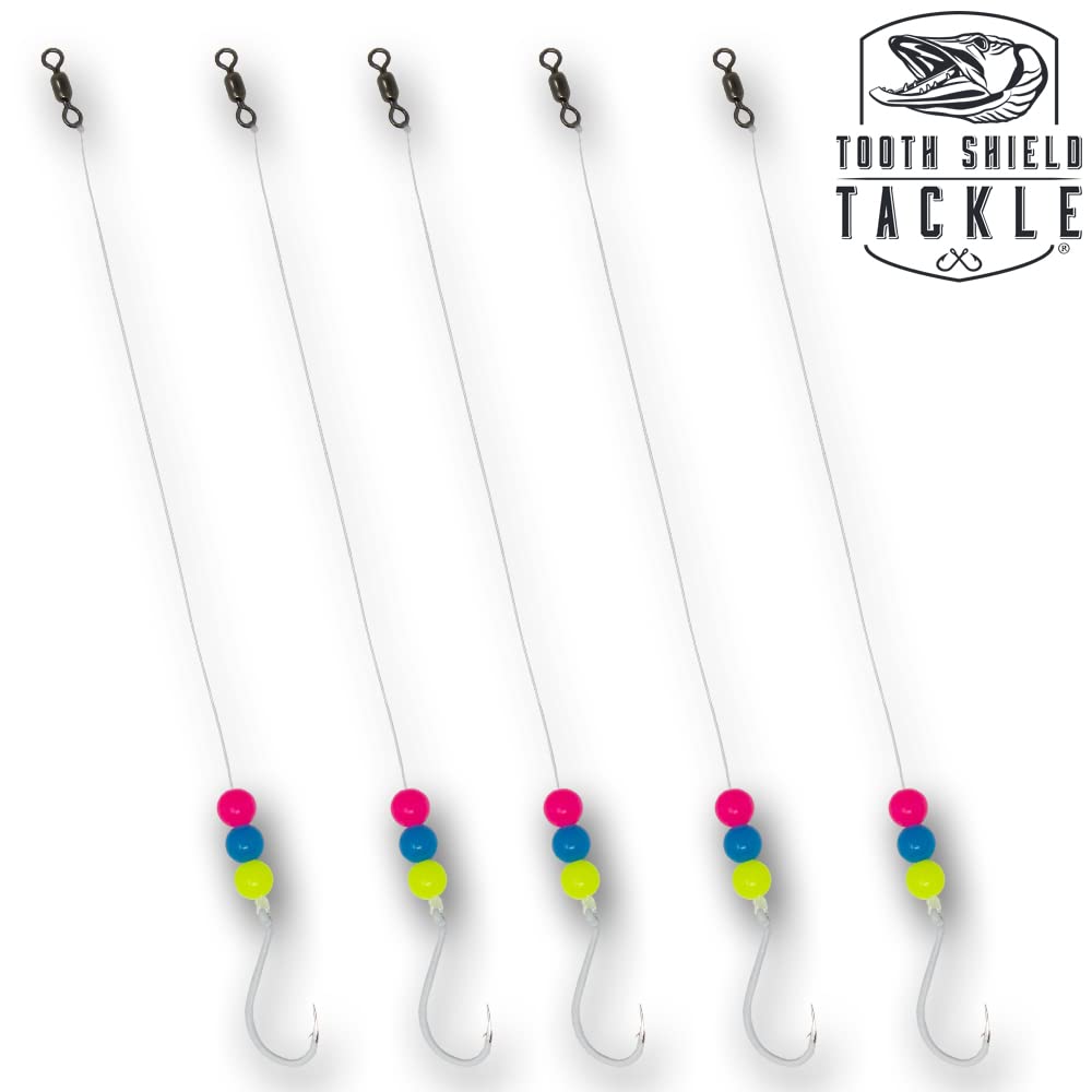 Tooth Shield Tackle Wonderbread Ice Fishing Fluorocarbon Walleye Tip Up Leader/Rig (15 lb) Ice Fishing Walleye Predator Rig (5 Pack) (#4 Octopus)