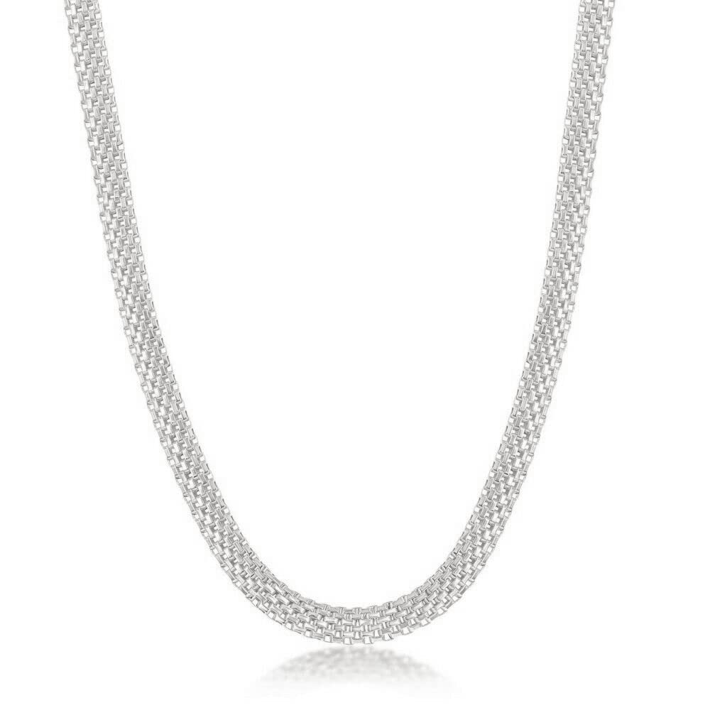 Savlano 925 Sterling Silver 7MM Coreana Flat Mesh Chain Necklace - 18K Gold Plated 20 Inch Mesh Necklace for Women - Made in Italy Comes Gift Box (W)