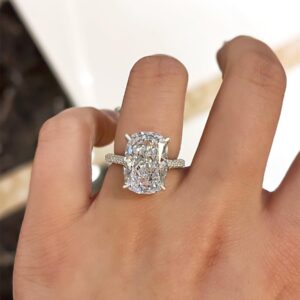 RODIFFY 7CT Elongated Cushion Cut Promise Ring,Simulated Diamond 925 Silver Engagement Ring(8)