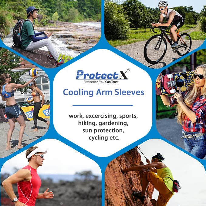 ProtectX 2 Pairs Sun Protection UV Cooling Arm Sleeves for Men Women, Breathable, Moisture-Wicking, Compression for Golf, Cycling, Football, Sports, Outdoor activities